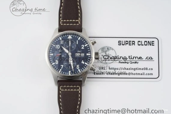 MIROTIME 0323 Pilot Chrono SS AZF 1:1 Best Edition Blue Dial on Brown Leather Strap A TimelessDesign 7060